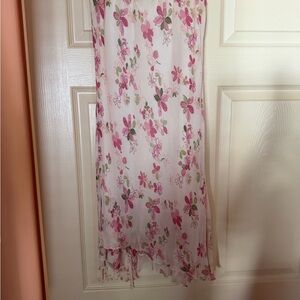 Floral Pink & Green Maxi Slip Dress